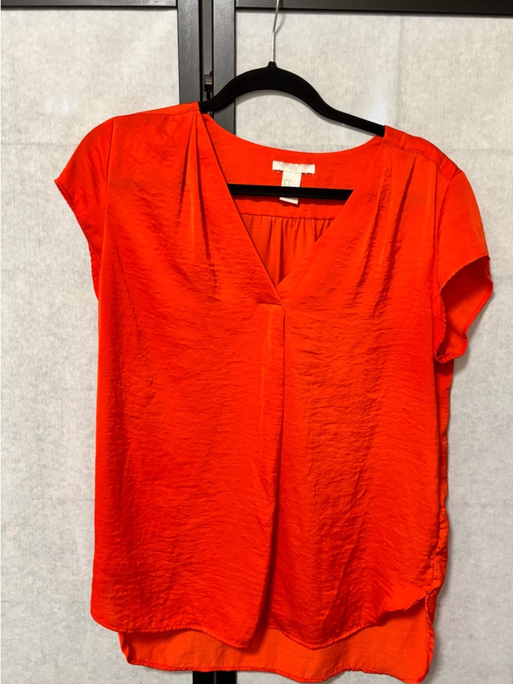 Bright Orange/Red V-Neck Short Sleeve Top - Picture 8 of 8